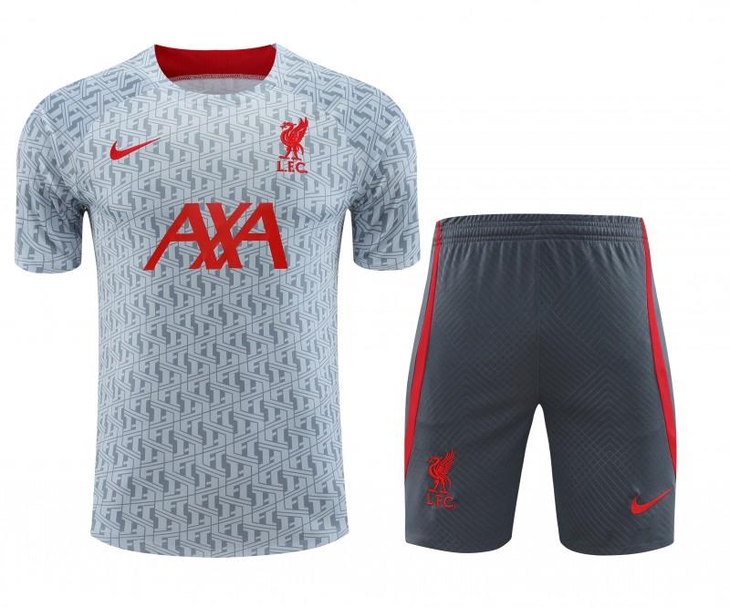 23-24 Liverpool White/Grey Grid Short Sleeve+Shorts