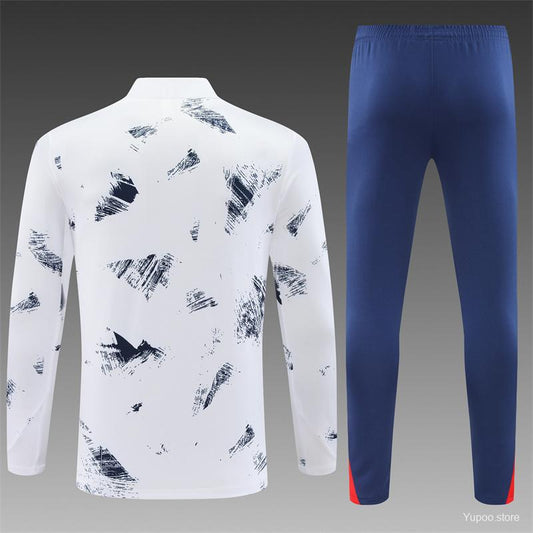 White Camouflage Navy Half Zipper Jacket+Long Pants