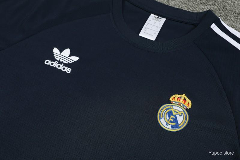 23/24 Adidas Originals Real Madrid Navy Cotton Short Sleeve Jersey+Shorts