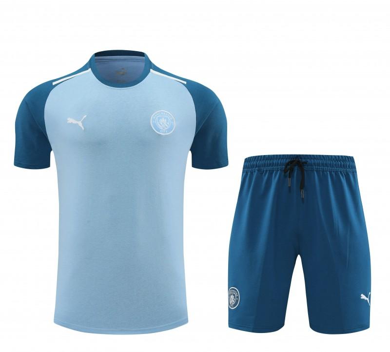 23/24 Manchester City Blue Cotton Short Sleeve Jersey+Shorts