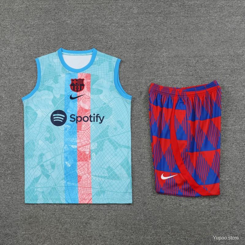 23-24 Barcelona Sky Blue Vest Jersey+Shorts