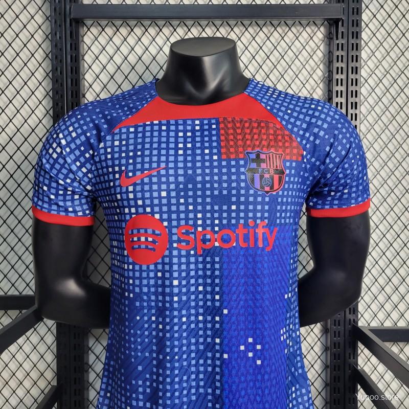 Player Version 23-24 Barcelona Blue Training Jersey Shirt