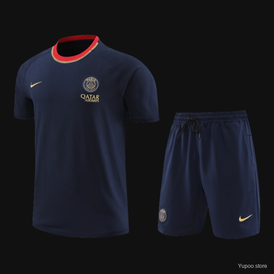 23/24 PSG Navy/Red Cotton Short Sleeve Jersey+Shorts