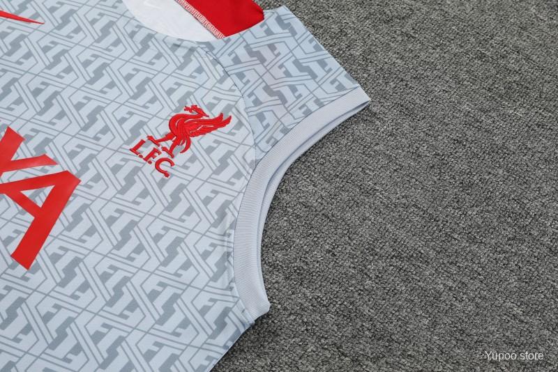 23-24 Liverpool White/Grey Grid Vest Jersey+Shorts