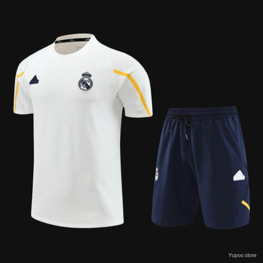 23/24 Real Madrid White Cotton Short Sleeve Jersey+Shorts