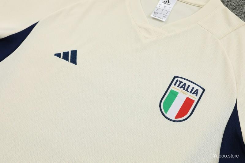 2023 Italy Light Yellow Short Sleeve+Shorts