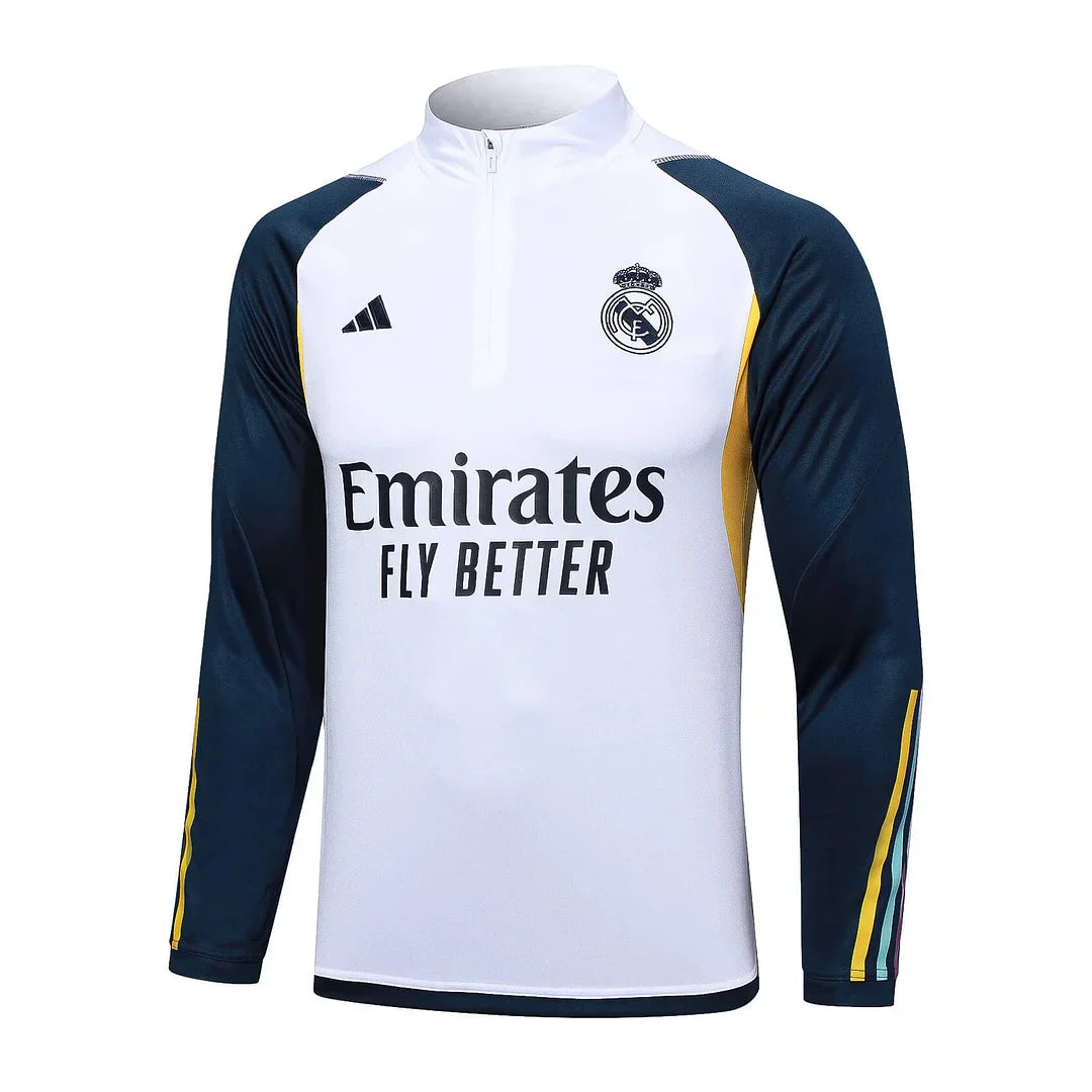 2023/2024 Real Madrid Half-Pull Training Suit White Football Shirt