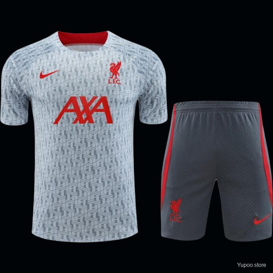 23-24 Liverpool White/Grey Grid Short Sleeve+Shorts