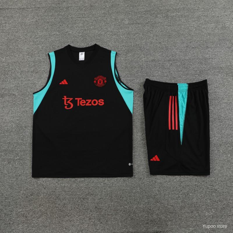 23/24 Manchester United Black Vest Jersey+Shorts