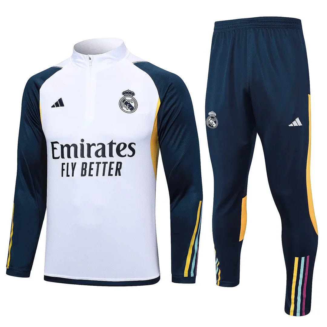 2023/2024 Real Madrid Half-Pull Training Suit White Football Shirt