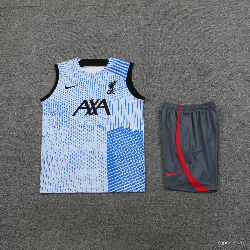 23-24 Liverpool Blue White Grid Vest Jersey+Shorts