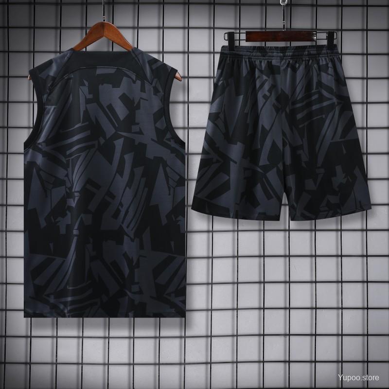 23-24 PSG Black Pattern Vest Jersey+Shorts